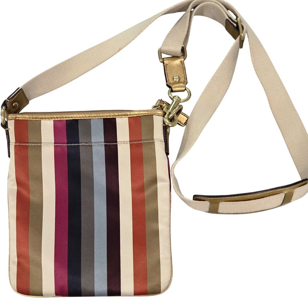 Coach Legacy Stripe Swingpack Crossbody Multicolor Satin Gold Trim Y2K Rare - Picture 10 of 13